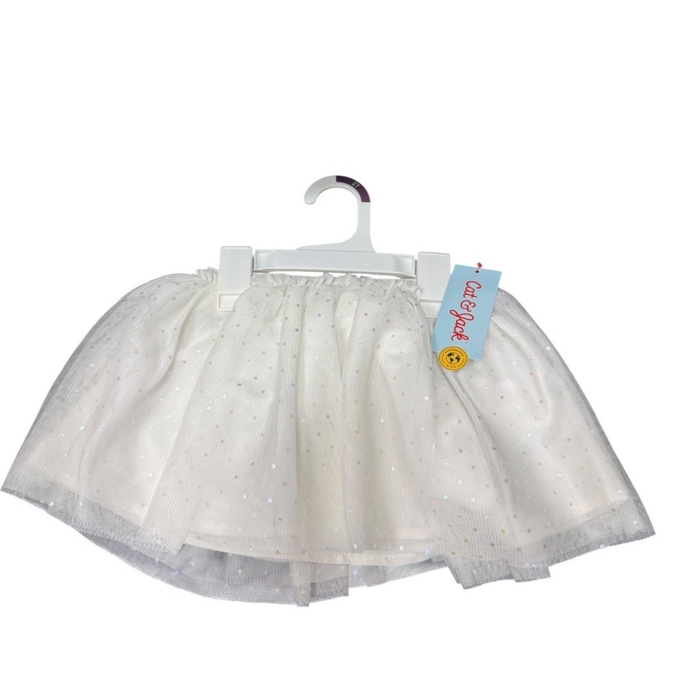 Cat & Jack Girls White Iridescent Dot Tulle Tutu Skirt Size 2T NWT